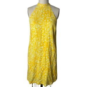 ModCloth Yellow Floral Tie Neck Halter Dress Medium